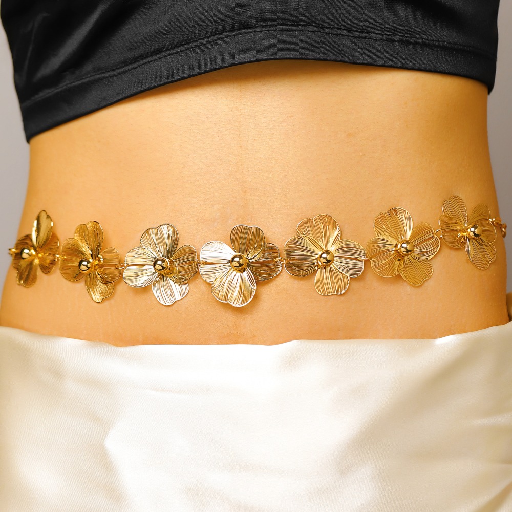 Body Jewelry Dress - Corrente de Cintura Floral Boêmia Dourada