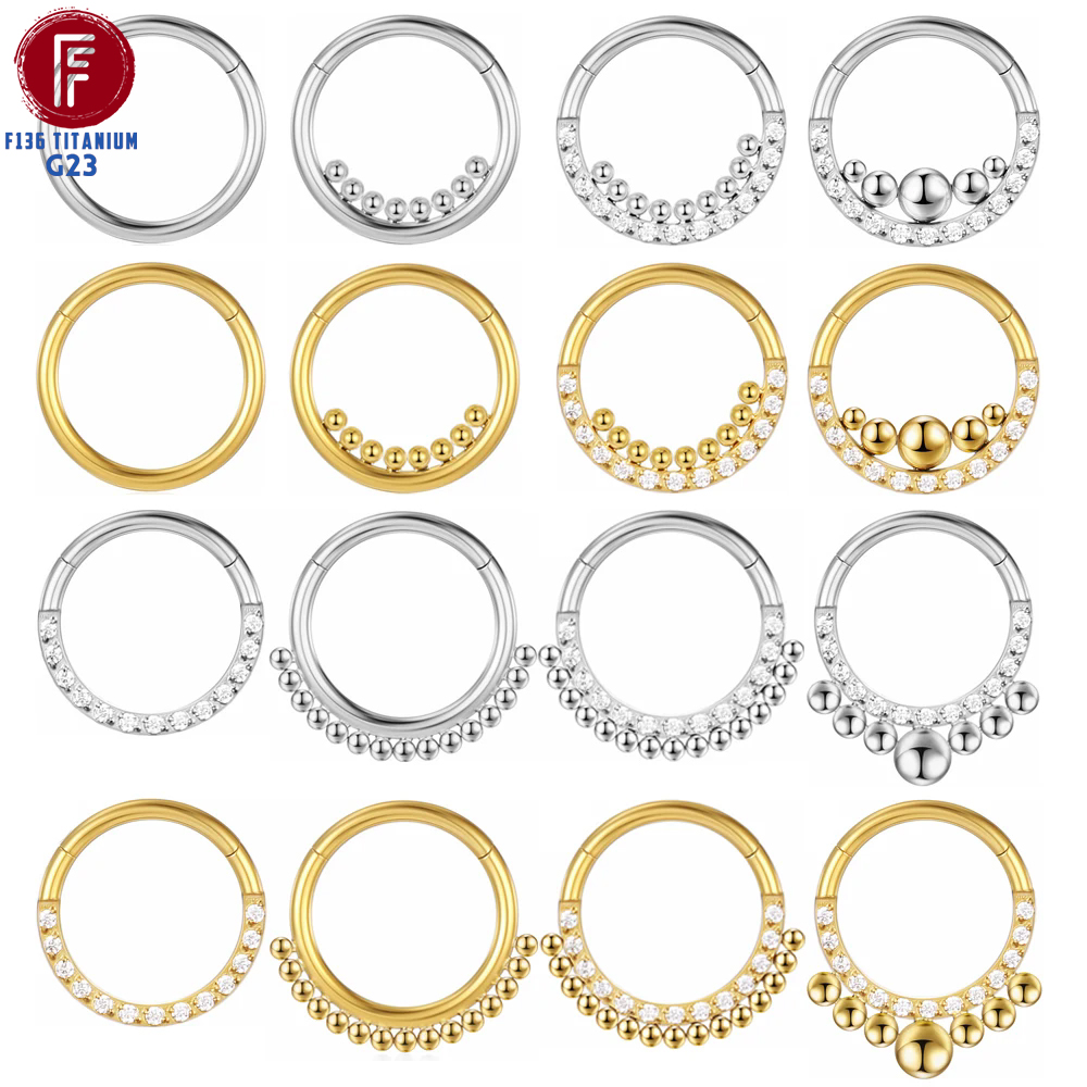 Septum Clicker Ring - F136 titânio nariz piercing articulado grânulo