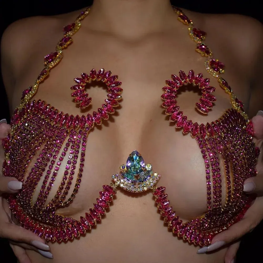 Rave Rosa Cristal Peito Suport - Body Jewelry Dress avaliação e preço