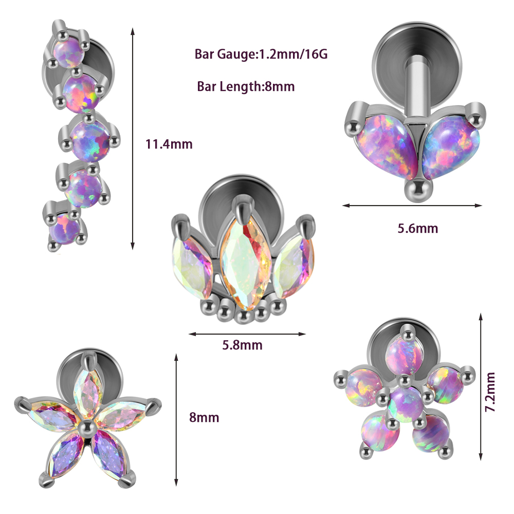 1 peça de aço inoxidável opala - Body Jewelry Labret avaliação e preço
